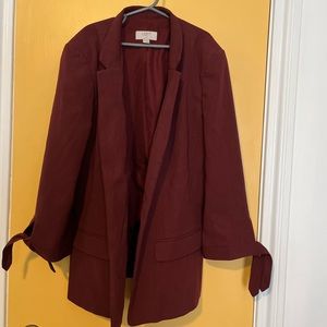 Loft Small Petite maroon boyfriend jacket with tie sleeves